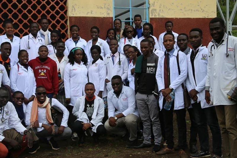 Kateregga with the students guild during a health outreach where they had travelled to Kisoro and Mitooma