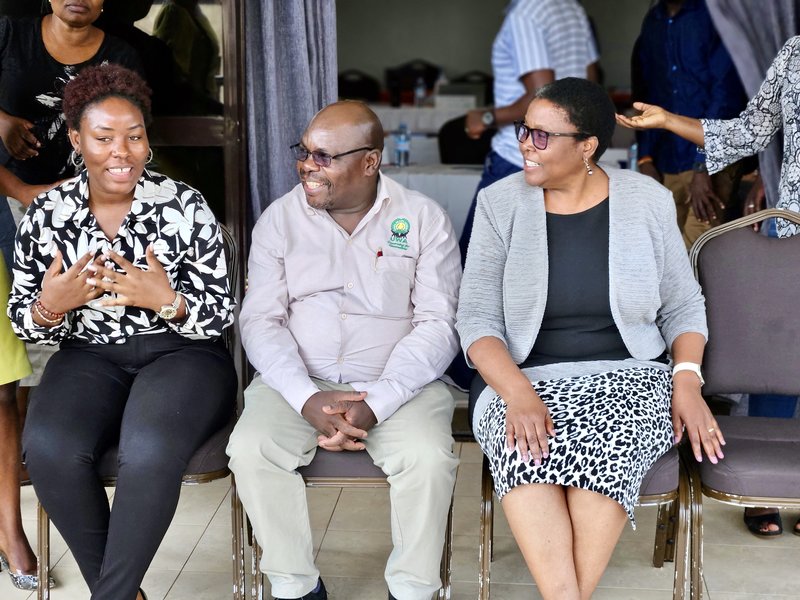 Mary Kabarikira with Dr. Patrick Atimnedi from UWA and Glory Mkandawire, the Chief of Party USAID SBCA during her internship